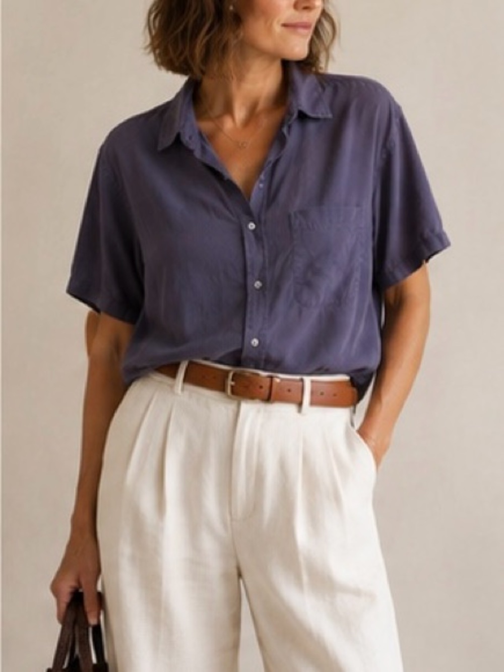 BOGARi Vintage 90's 100% Silk Button Up Shirt Faded Iris Size Large
